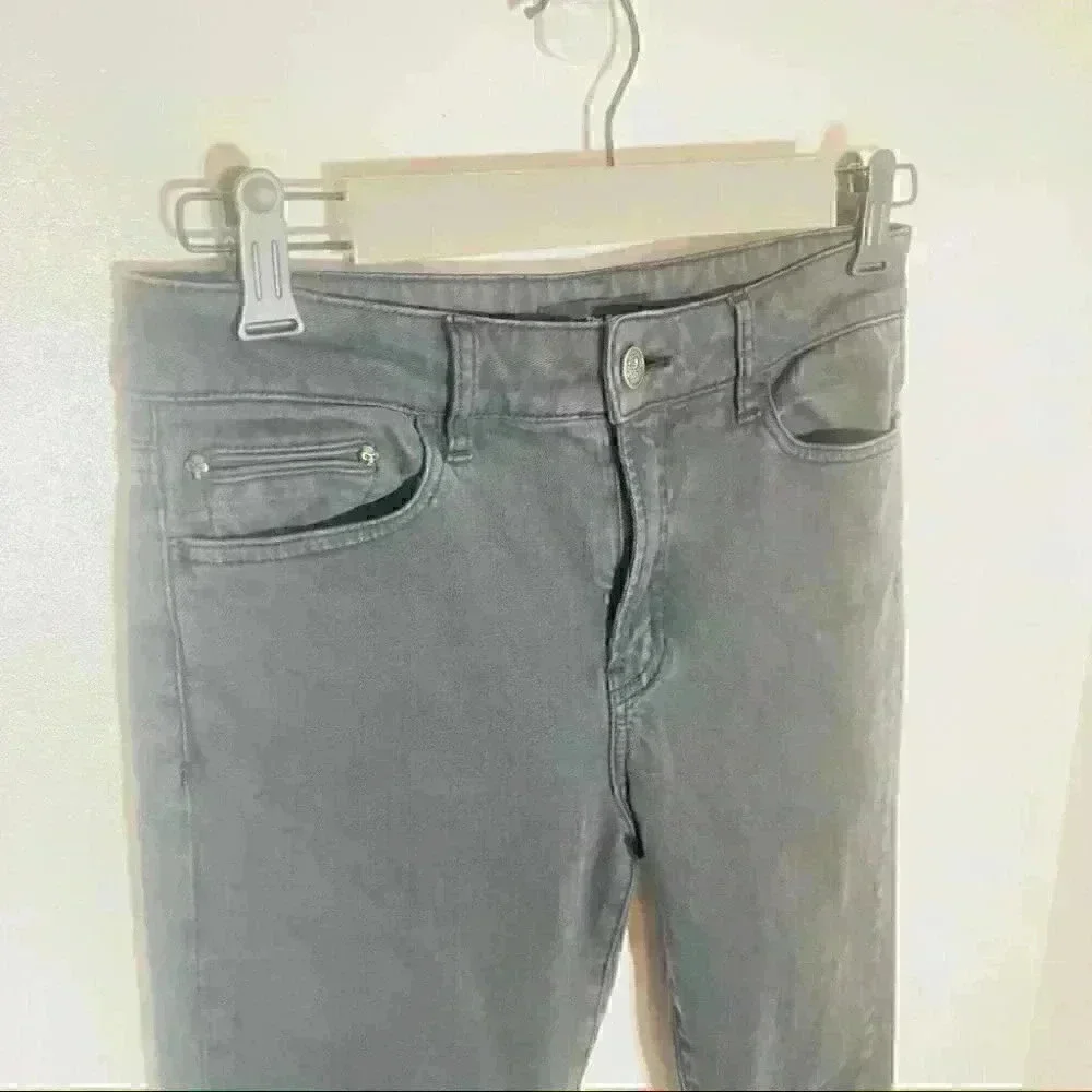 The Kooples High Waist Slim Leg Denim Jeans in Grey